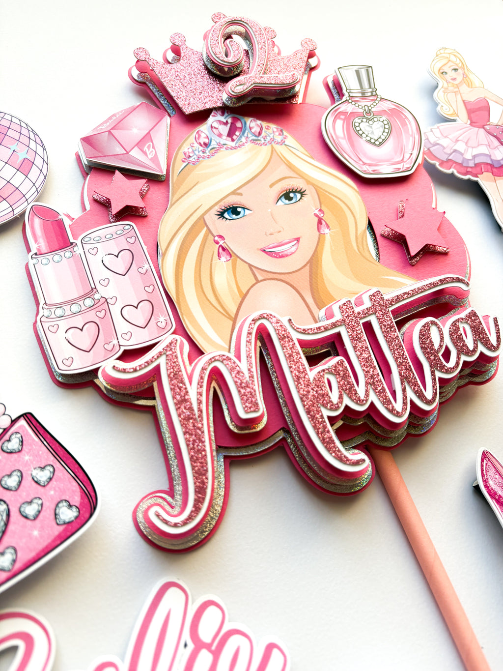 Personalizirani set topera za tortu s imenom i brojem – Barbie (3D višeslojni)