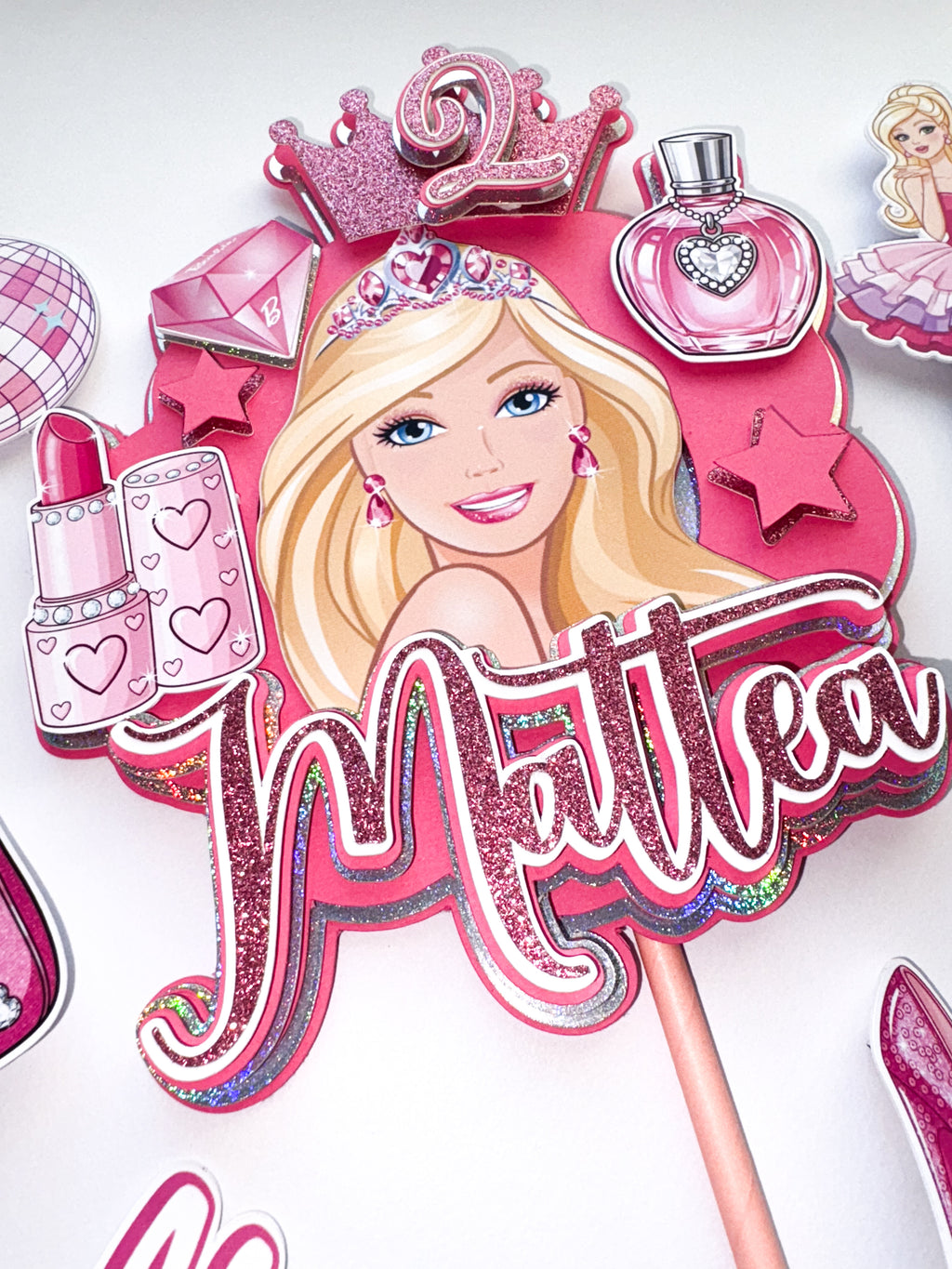 Personalizirani set topera za tortu s imenom i brojem – Barbie (3D višeslojni)