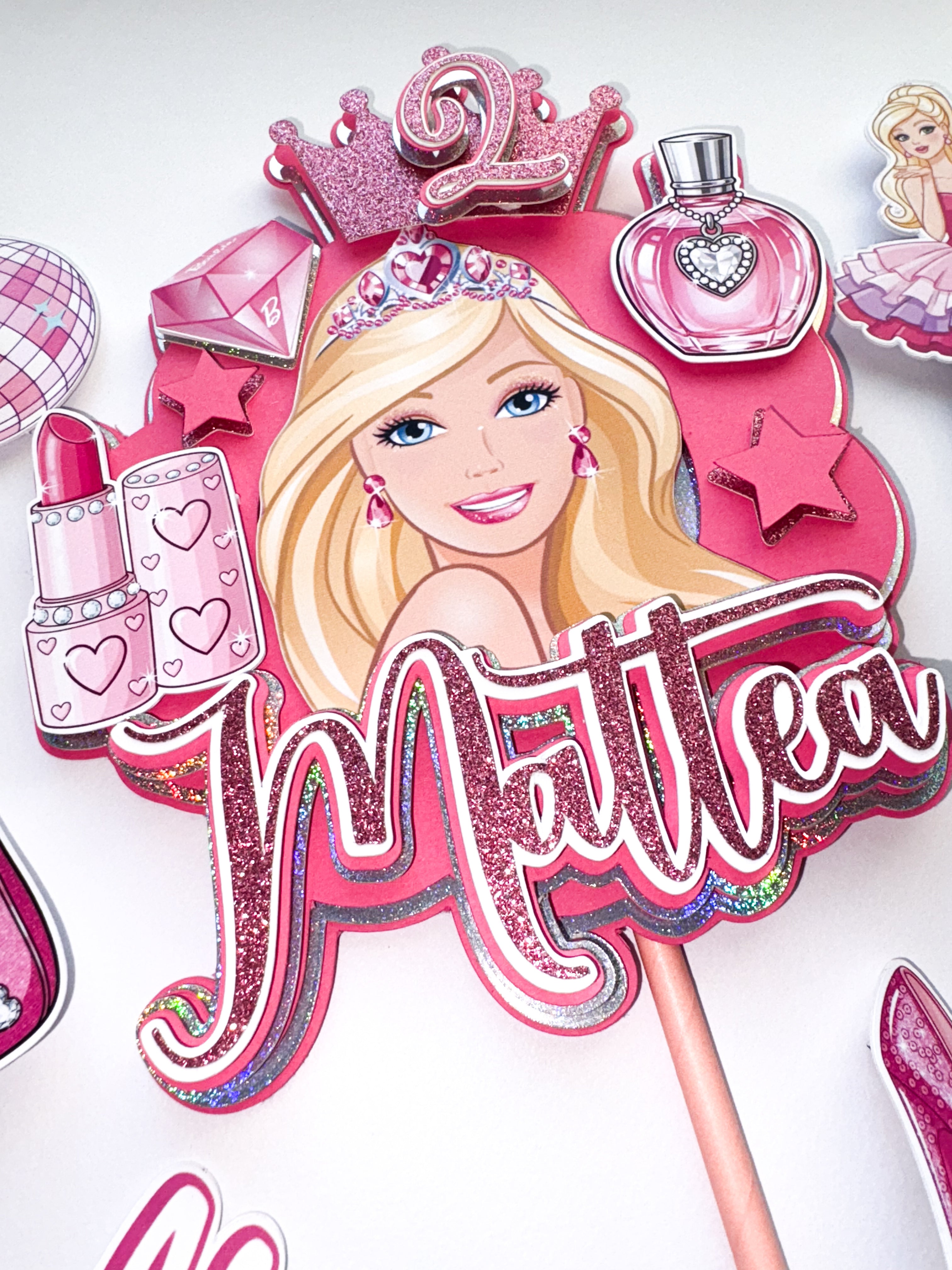 Personalizirani set topera za tortu s imenom i brojem – Barbie (3D višeslojni)