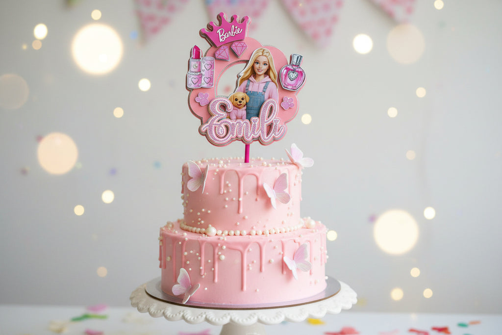 Personalizirani set topera za tortu s imenom i brojem – Barbie (3D višeslojni)