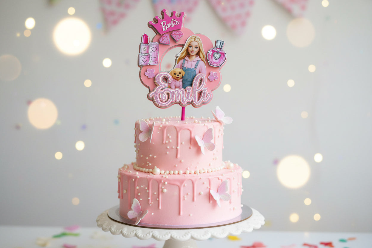 Personalizirani set topera za tortu s imenom i brojem – Barbie (3D višeslojni)