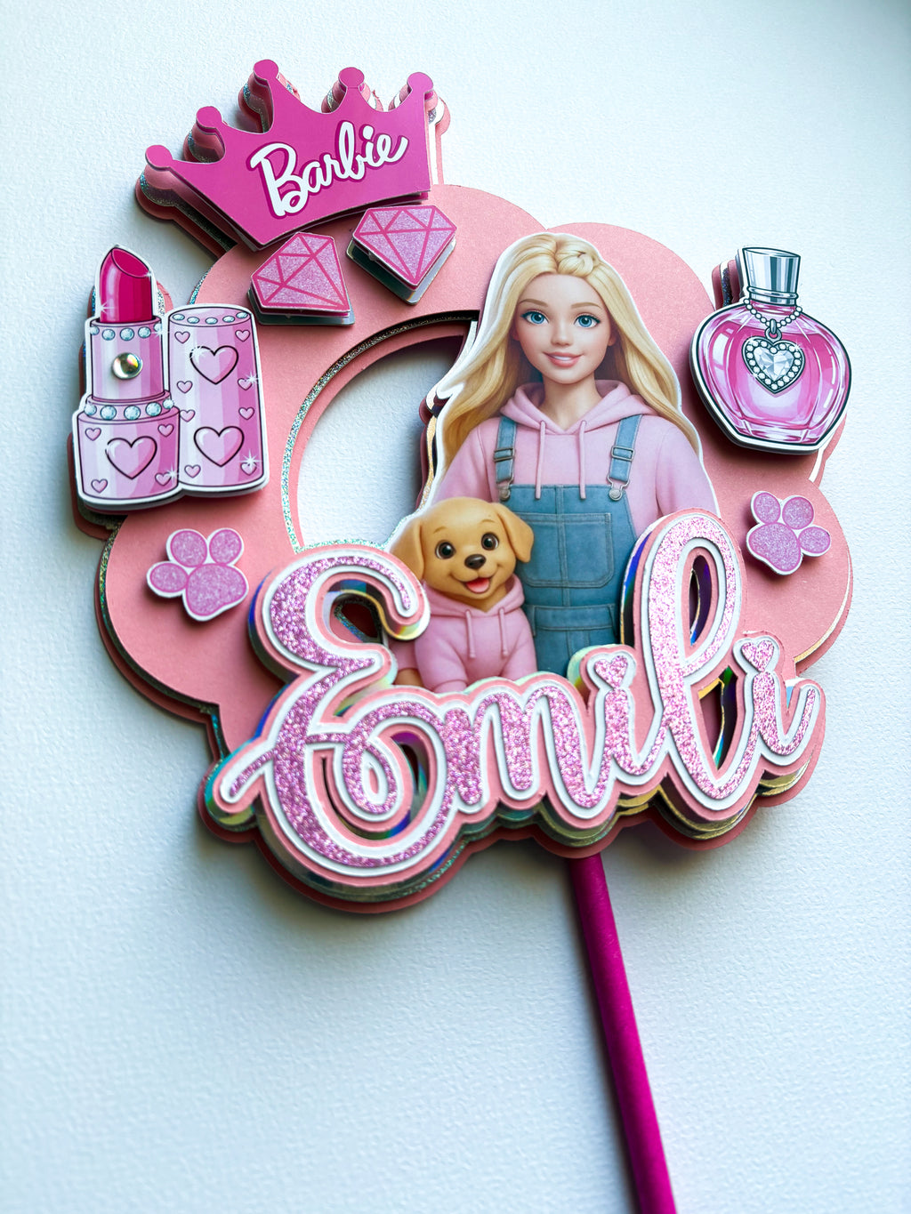 Personalizirani set topera za tortu s imenom i brojem – Barbie (3D višeslojni)