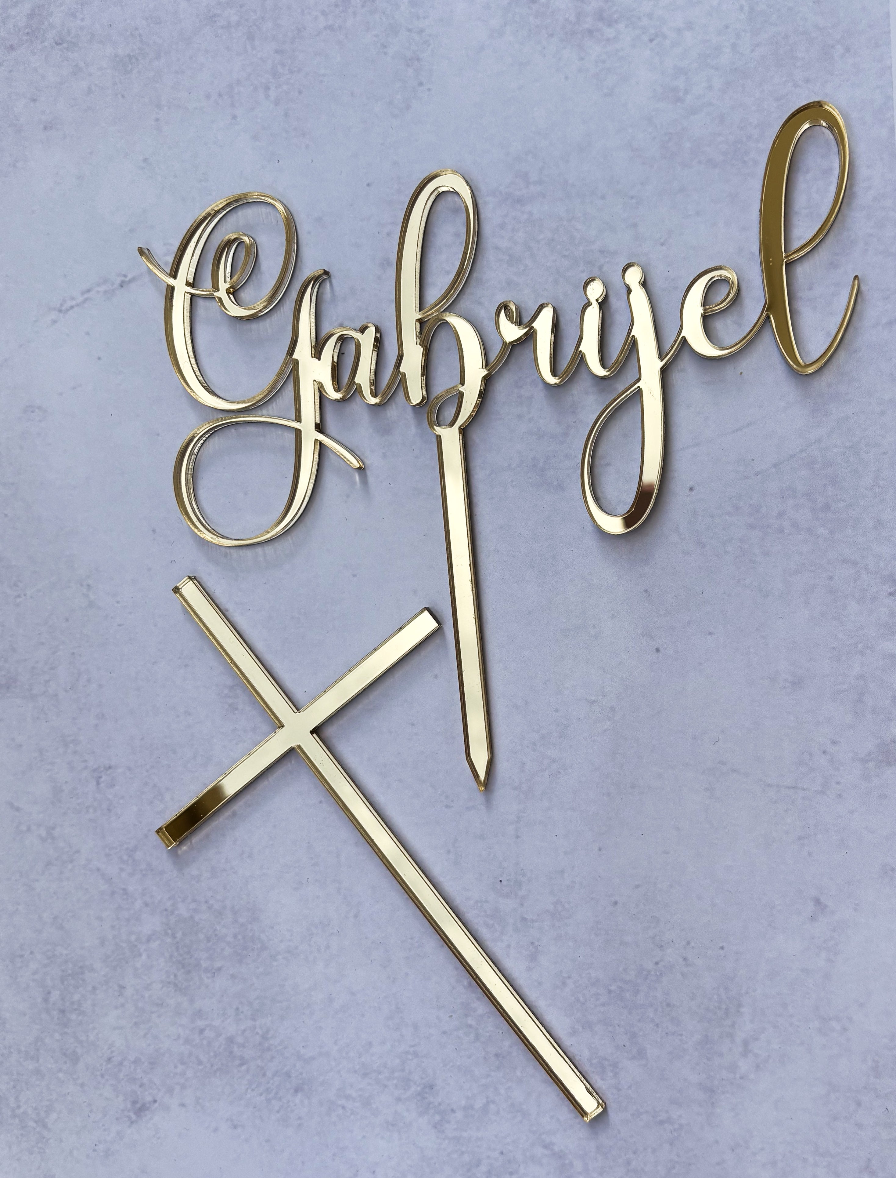 Pleksiglas set s imenom i križem – mirror gold / silver