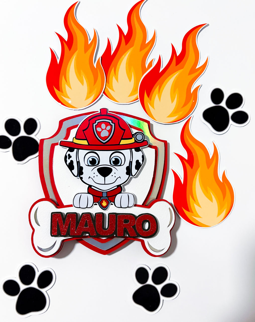 Personalizirani set topera za tortu s imenom i brojem – Paw Patrol Marshall (3D)
