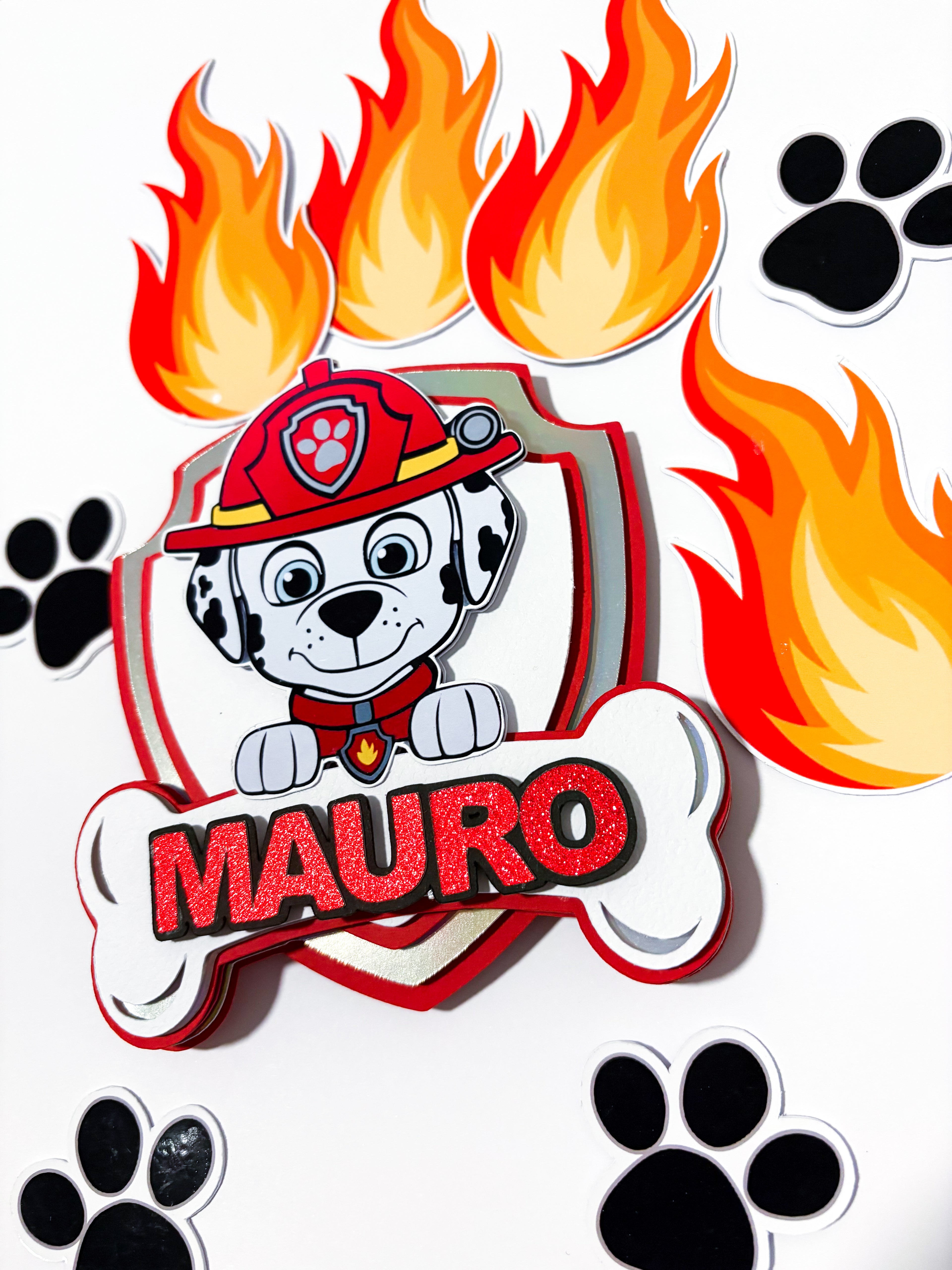 Personalizirani set topera za tortu s imenom i brojem – Paw Patrol Marshall (3D)