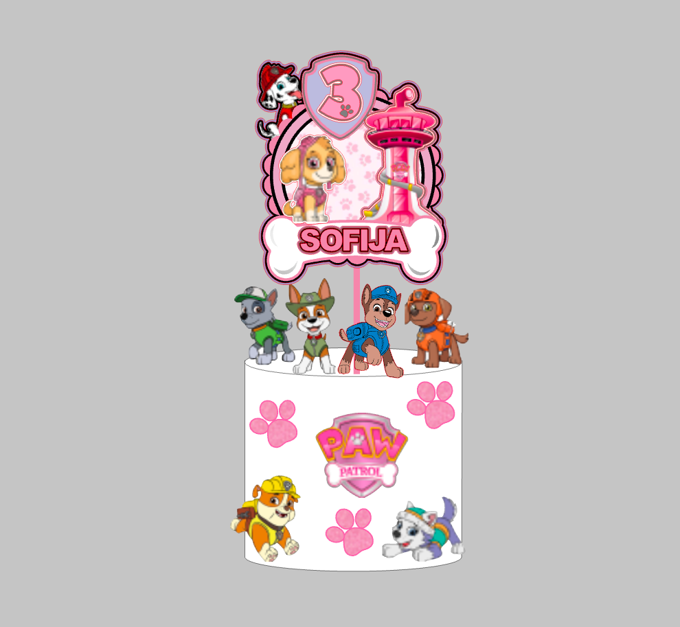 Paw Patrol Skye set topera za tortu – personalizirani topper s imenom i brojem