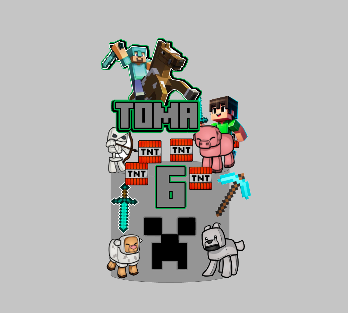 Minecraft set topera za tortu s imenom i brojem – 3D likovi