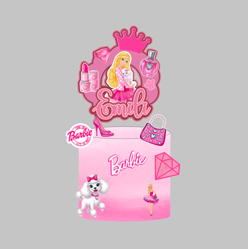 Personalizirani set topera za tortu s imenom i brojem – Barbie (3D višeslojni)
