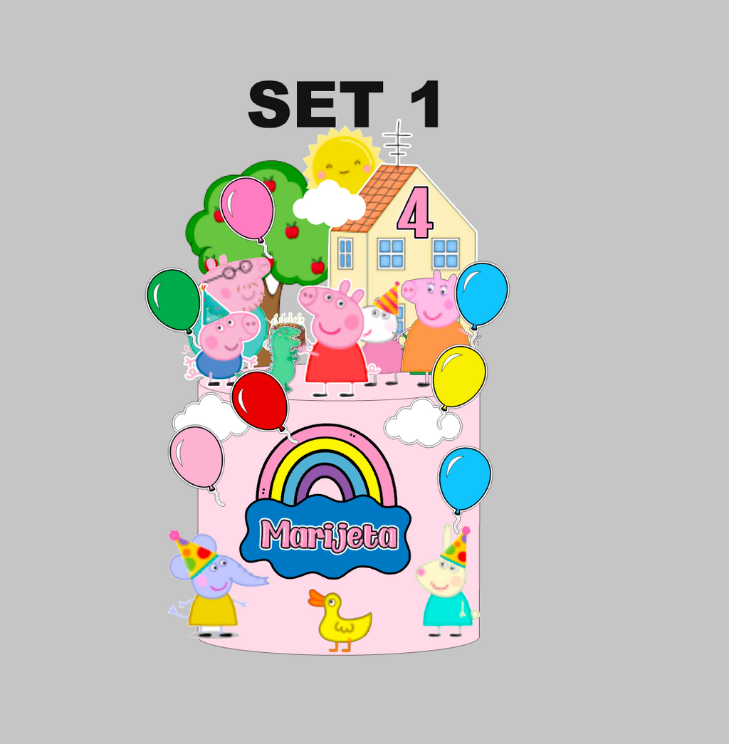 Peppa Pig set topera za tortu – personalizirani 3D rođendanski topper
