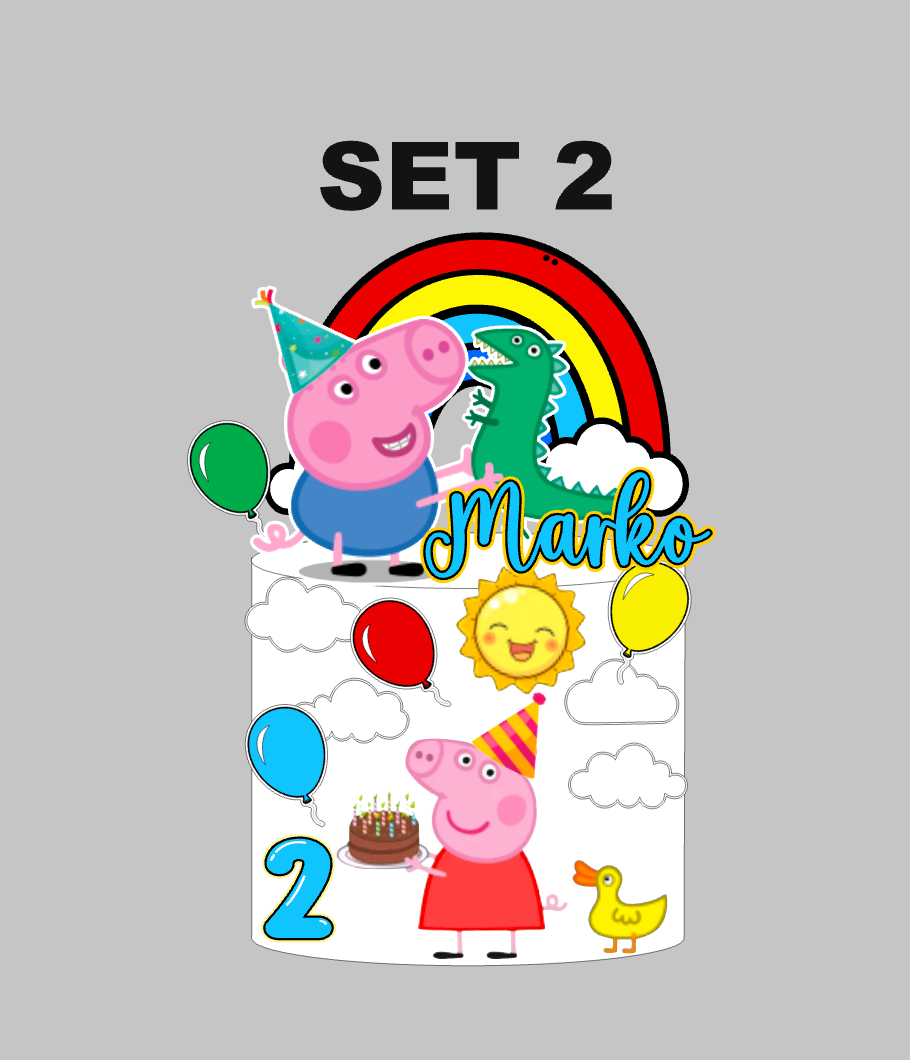 Peppa Pig set topera za tortu – personalizirani 3D toper s imenom i brojem