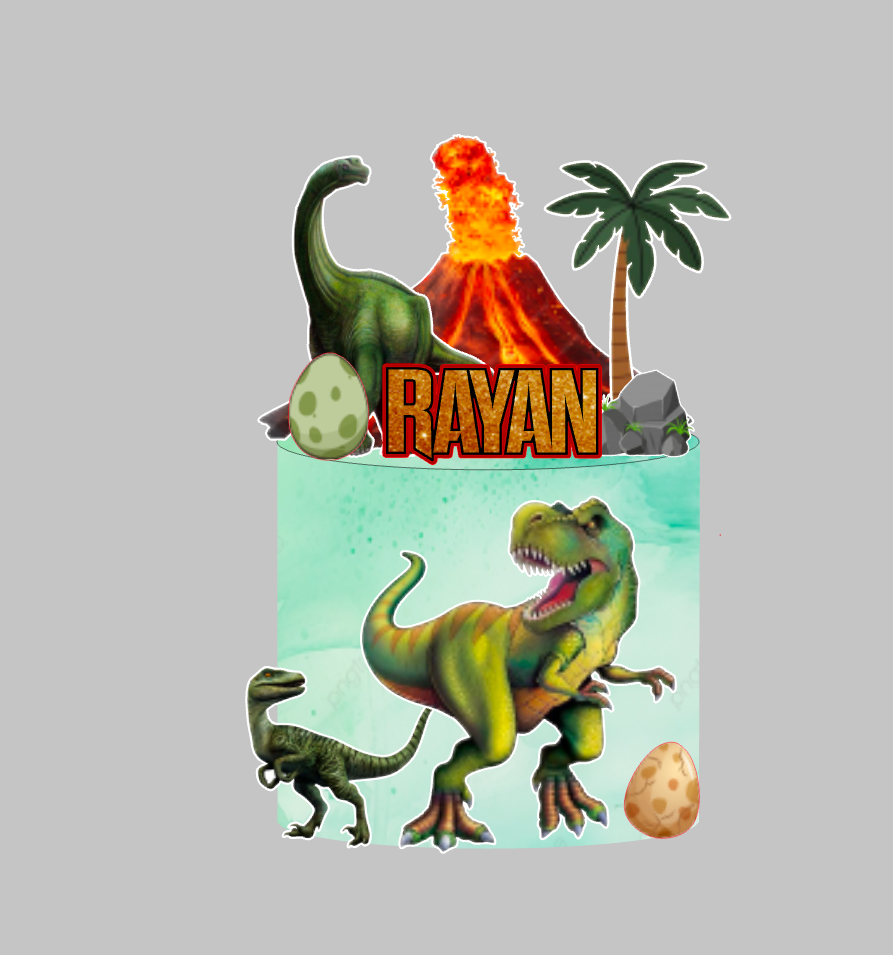 Dinosaur toper za tortu s imenom Rayan, vulkan, T-rex, raptor i jaje – set 3