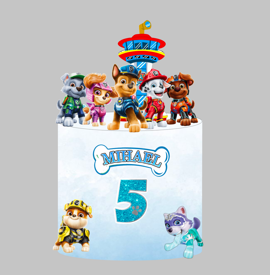 Paw Patrol toper za tortu s imenom Mihael i brojem 5, Lookout toranj i psi Paw Patrola – set 4