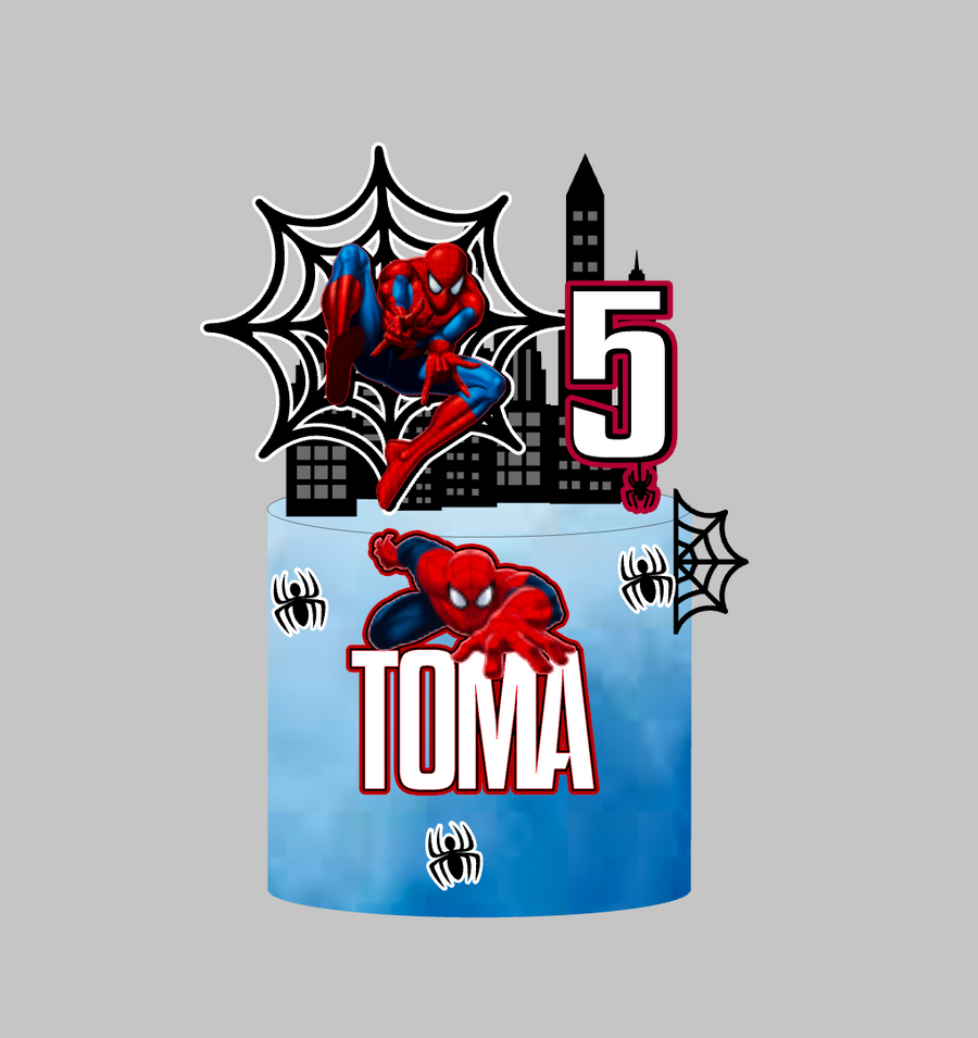 Spiderman toper za tortu s imenom Toma i brojem 5, Spiderman u paukovoj mreži – set 2