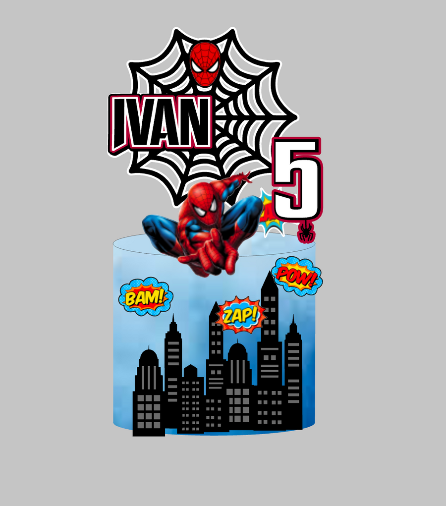 Spiderman papirnati toperi za tortu s imenom Ivan i brojem 5, oblačići BAM, ZAP i POW – set 3