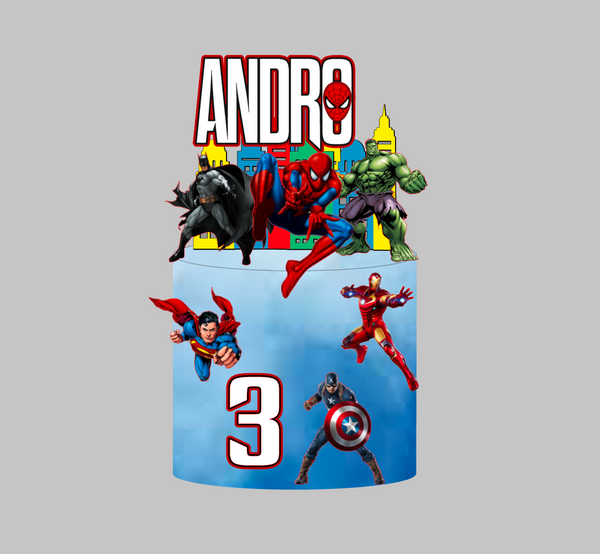 Superjunaci set topera za tortu s imenom Andro i brojem 3, Spiderman, Batman, Hulk, Superman, Iron Man i Kapetan Amerika – set 1