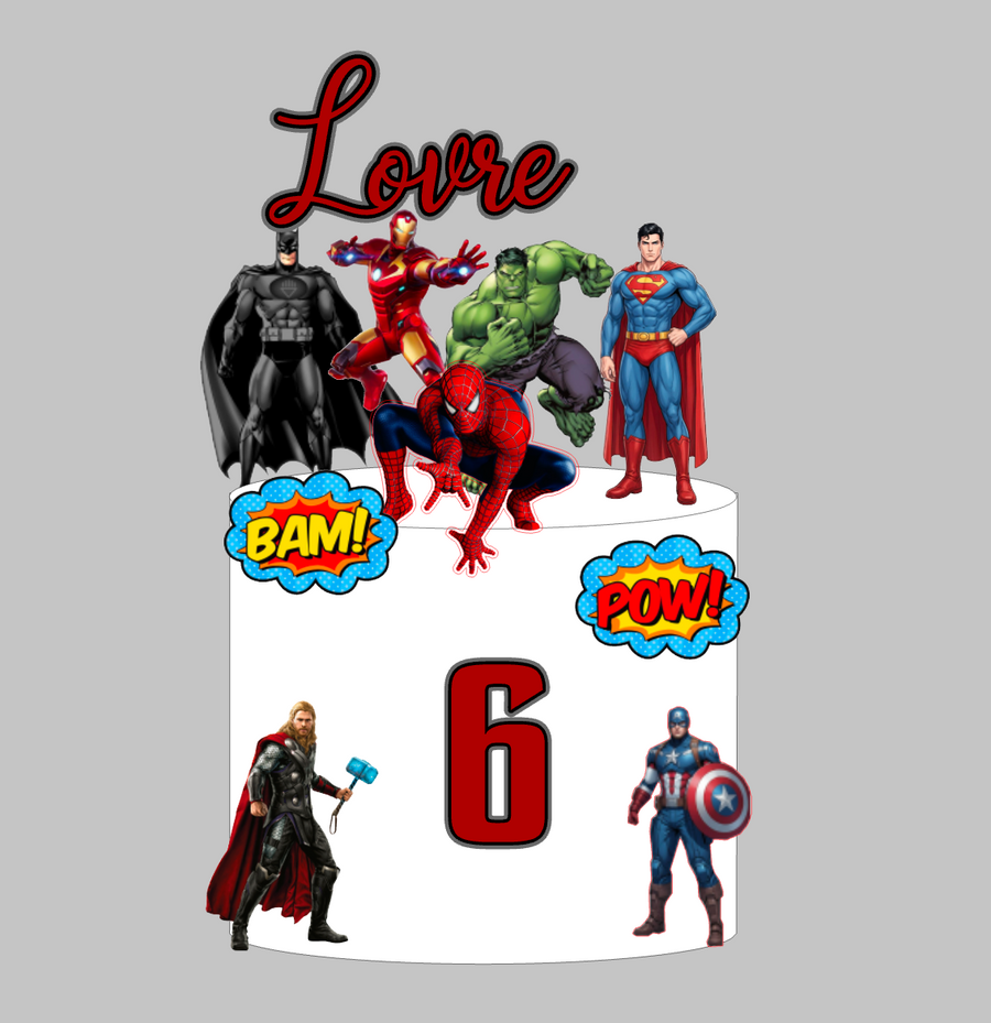 Superjunaci toper za tortu s imenom Lovre i brojem 6, Batman, Iron Man, Hulk, Spiderman, Superman, Thor i Kapetan Amerika – set 2