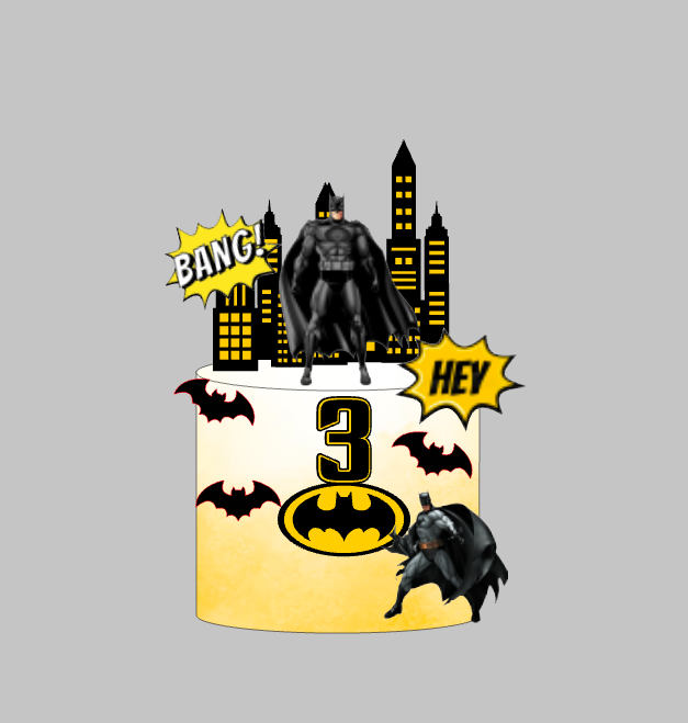 Batman set topera za tortu s brojem 3, Batman uz gradsku siluetu, šišmiše i Batman logo – set 1
