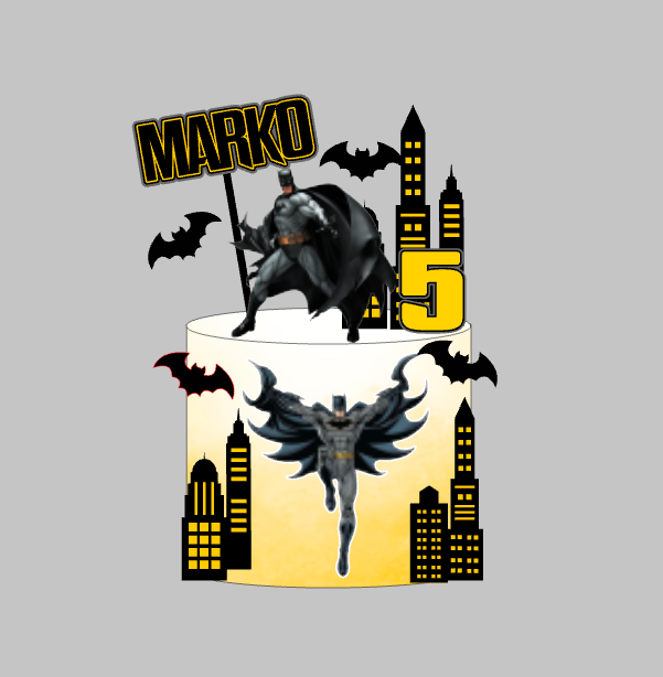Batman toper za tortu s imenom Marko i brojem 5, Batman, šišmiši i neboderi – set 2