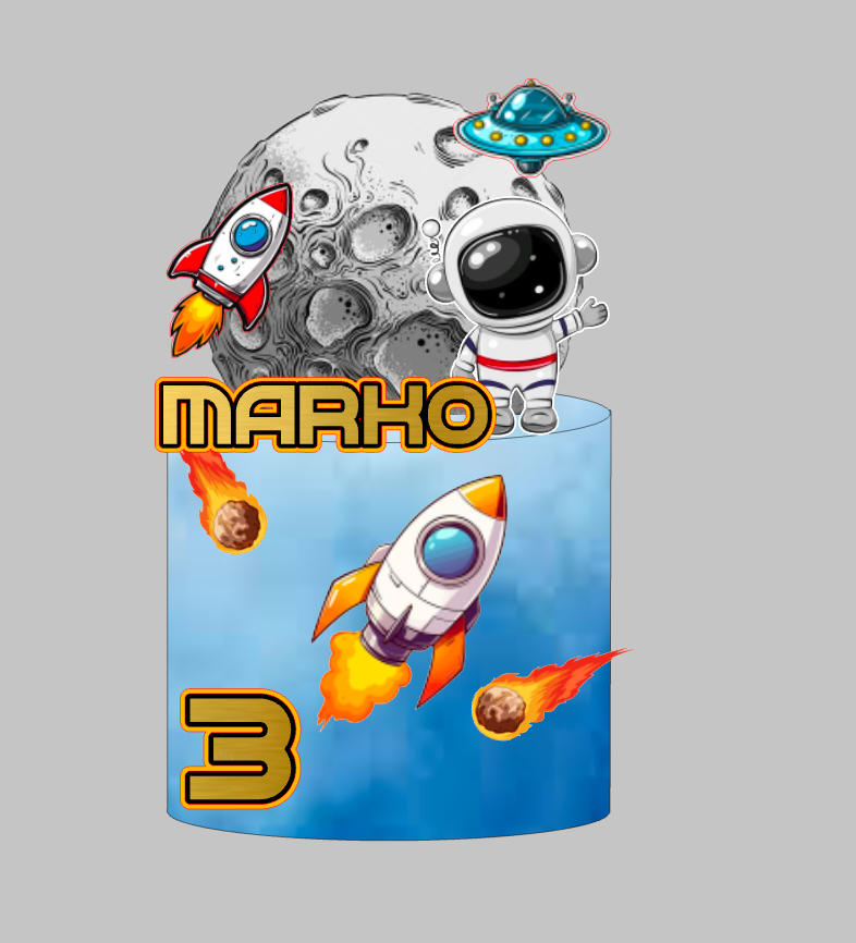 Svemir set 1: papirnati toper za tortu s imenom i brojem 3, astronaut, raketa, mjesec, ufo i meteori