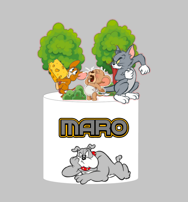 Tom i Jerry set 1: papirnati toper za tortu s imenom, Tom, Jerry sa sirom, malo miše, drveće i buldog