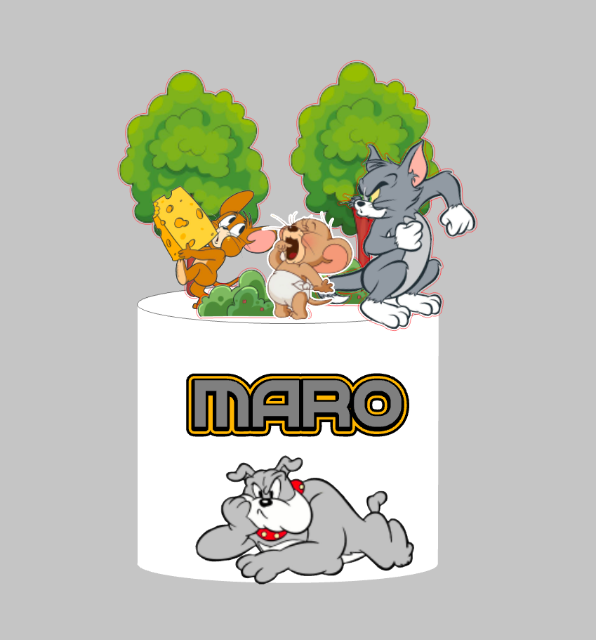 Tom i Jerry set 1: papirnati toper za tortu s imenom, Tom, Jerry sa sirom, malo miše, drveće i buldog