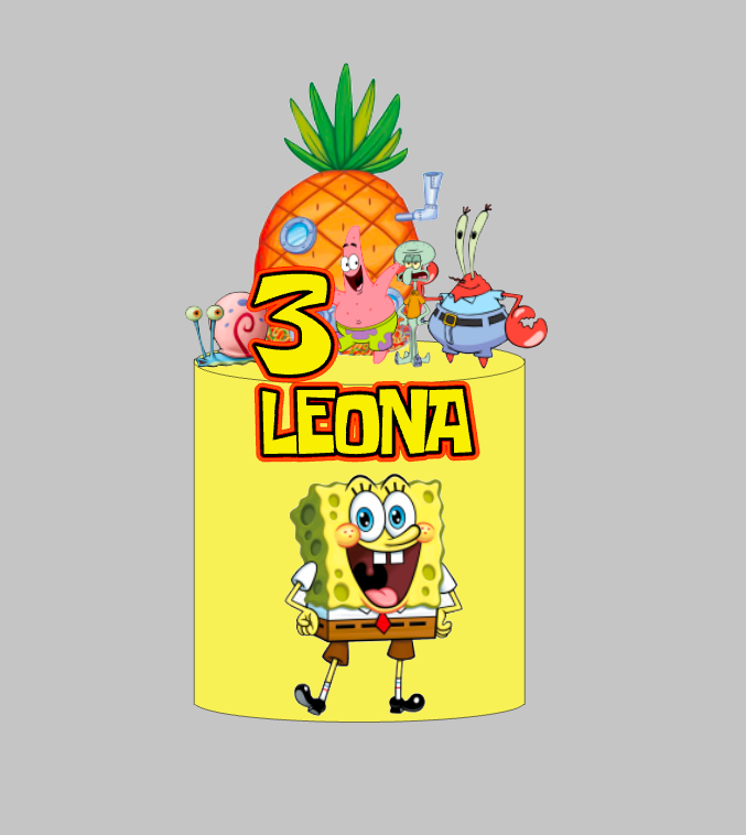 Spužva Bob set 2: papirnati toper za tortu s imenom i brojem 3, ananas kućica i Spužva Bob s prijateljima