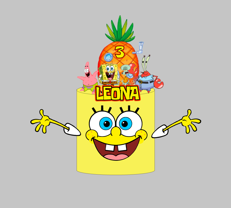 Spužva Bob set 1: papirnati toper za tortu s imenom i brojem 3, ananas, Patrik, Lignjoslav i gospodin Rak