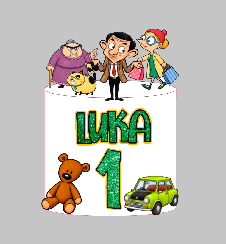 Mr Bean set 2 – toper za tortu s imenom i brojem, Teddy i zeleni Mini