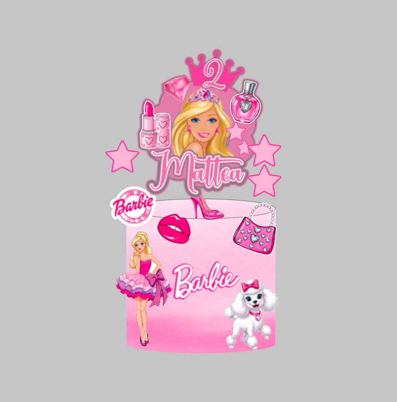 Personalizirani set topera za tortu s imenom i brojem – Barbie (3D višeslojni)