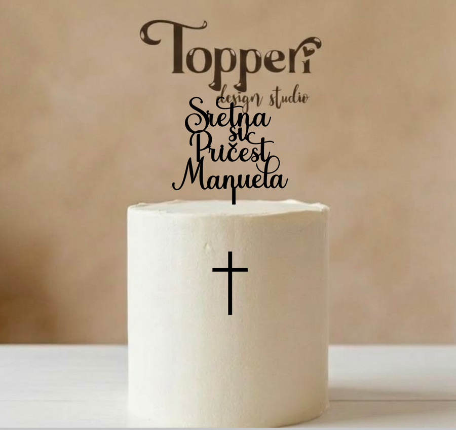 Personalizirani toper za pričest s imenom i križem