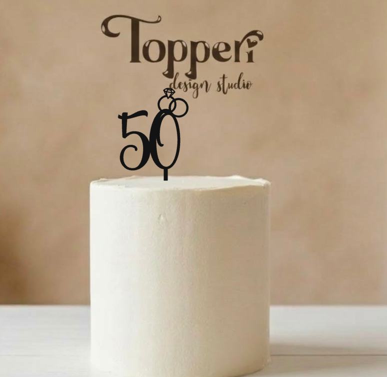 Toper za 50. godišnjicu vjenčanja – broj 50 s prstenovima