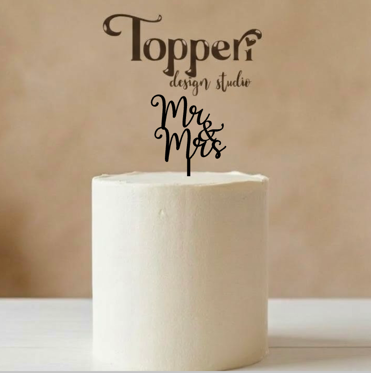 Toper za vjenčanje – Mr & Mrs, srcolik kurziv