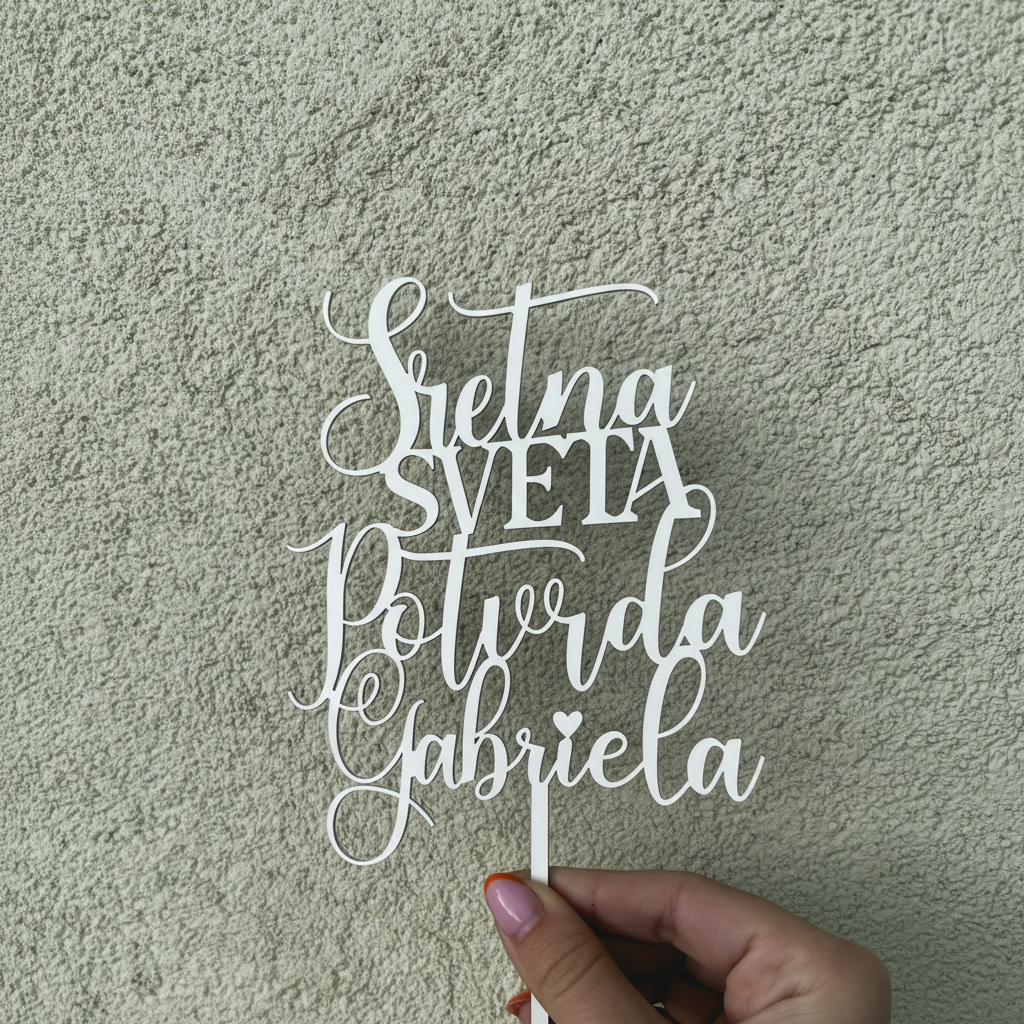 Personalizirani pleksiglas toper za tortu – Sretna sveta potvrda s imenom