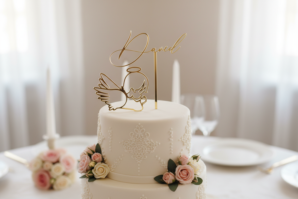 Angel and name toppers side by side