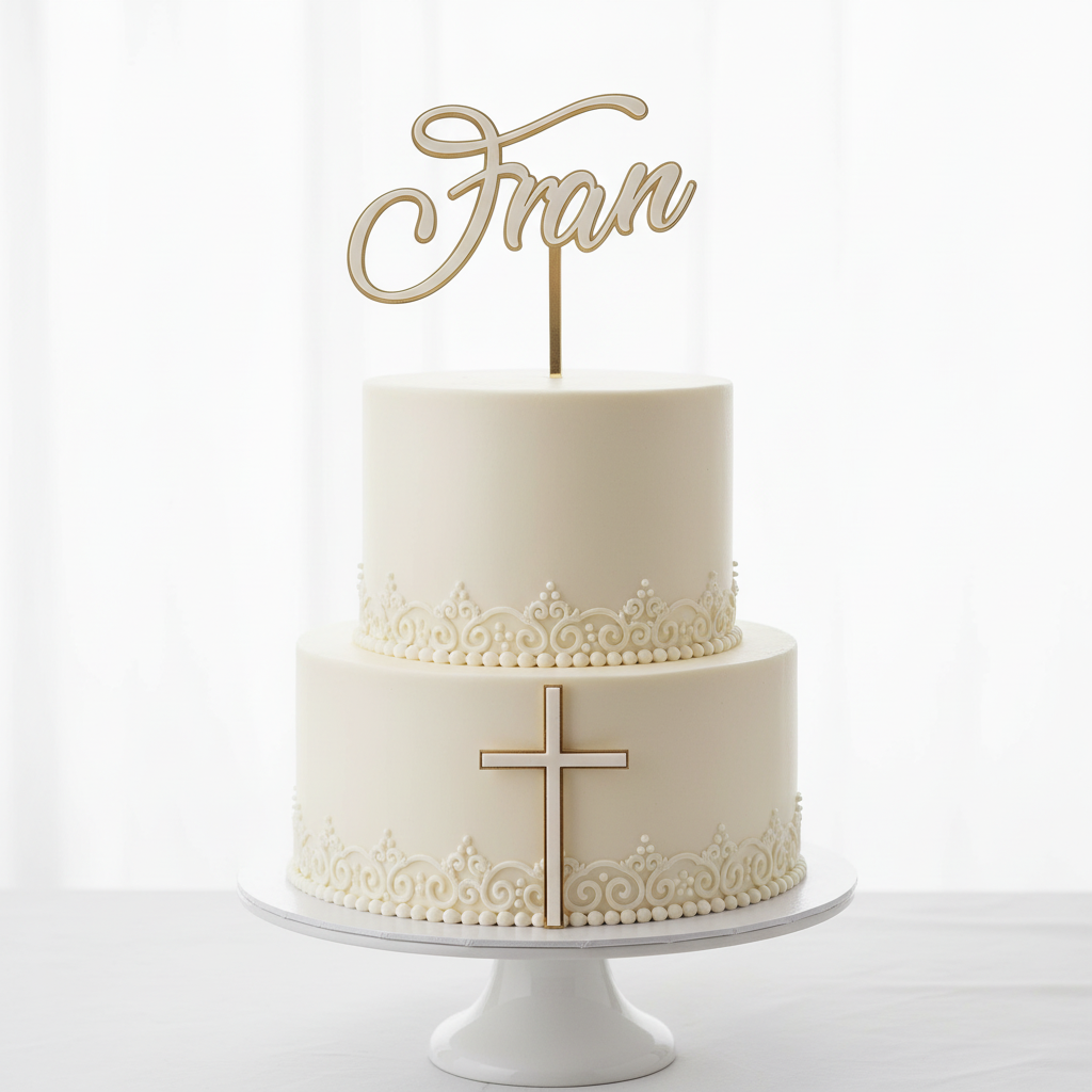 Baptism name and cross set on cake 2 - updated