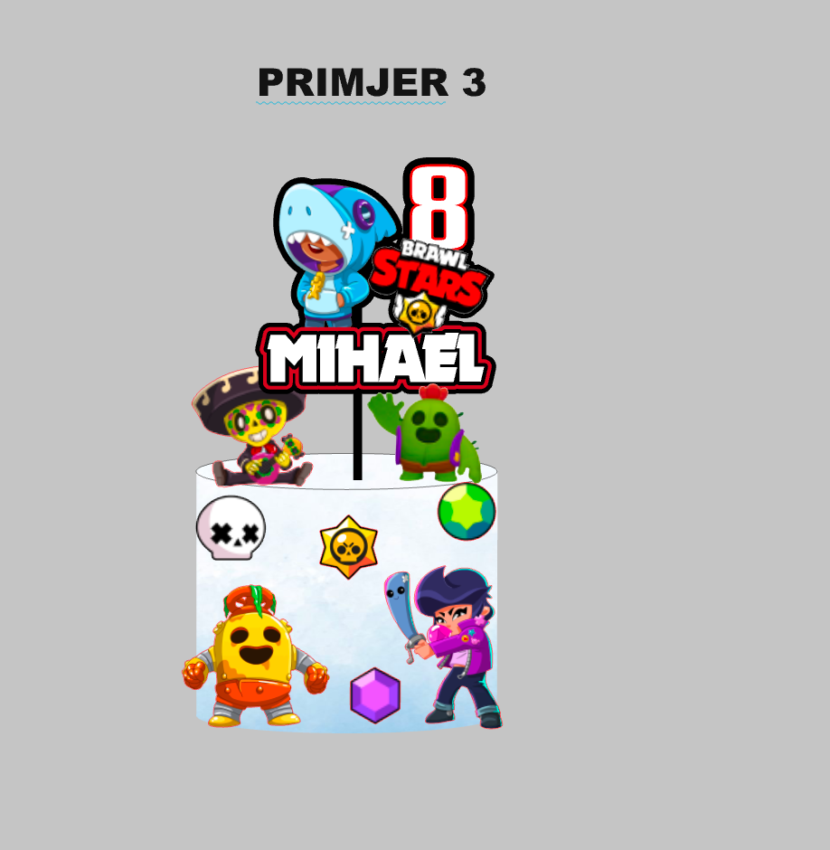 Brawl Stars personalizirani set topera za tortu – dječja rođendanska dekoracija