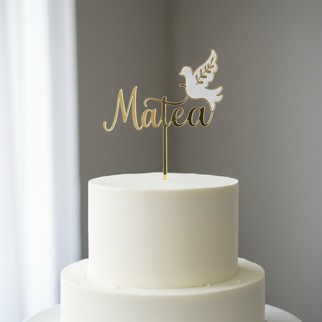 Gold Topper with White Dove on Elegant Cake