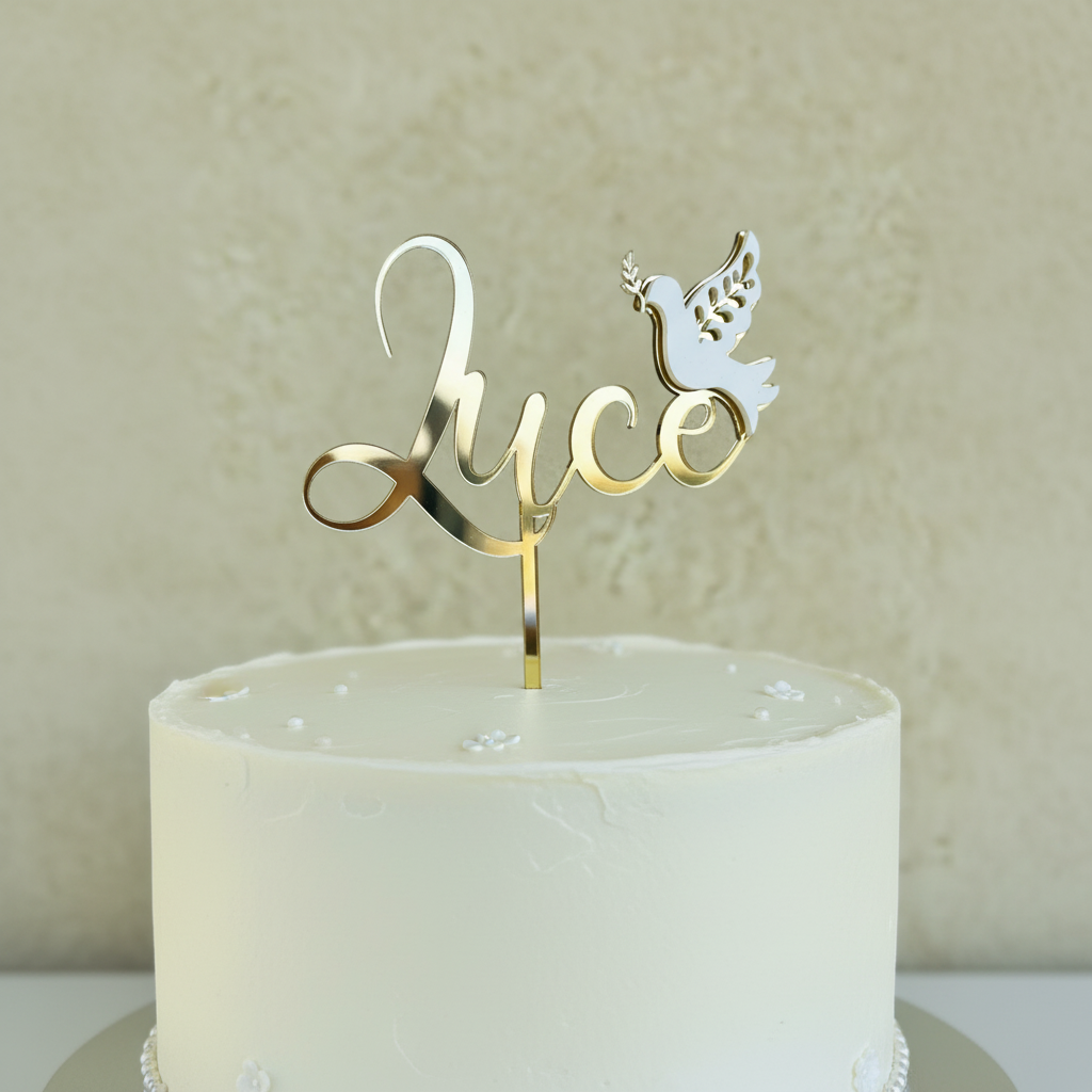 Gold Topper with White Dove on Elegant Cake