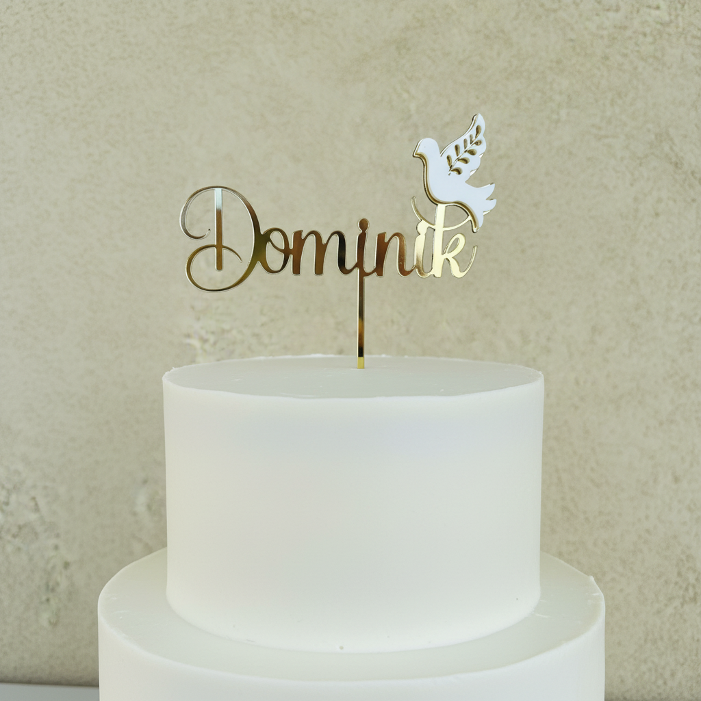 Gold Topper with White Dove on Elegant Cake