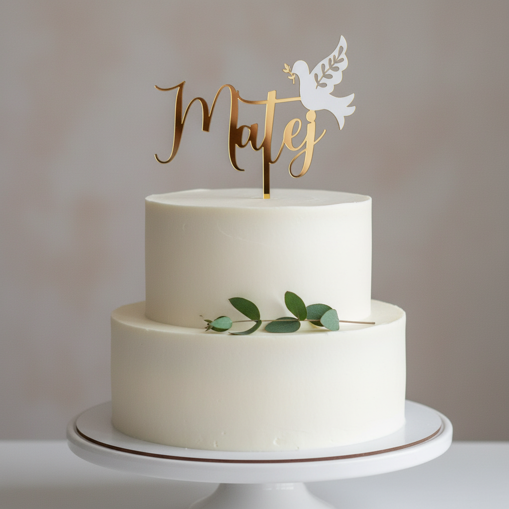 Gold Topper with White Dove on Elegant Cake