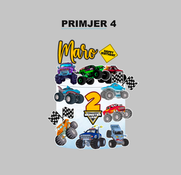 Monster Truck / Monster Jam / Hot Wheels personalizirani set topera za tortu