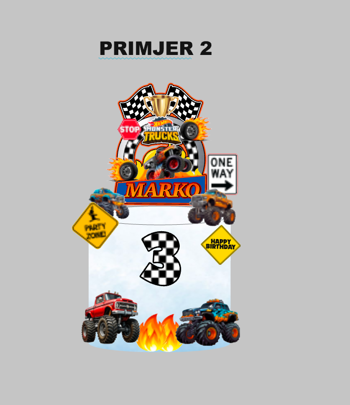 Monster Truck / Monster Jam / Hot Wheels personalizirani set topera za tortu