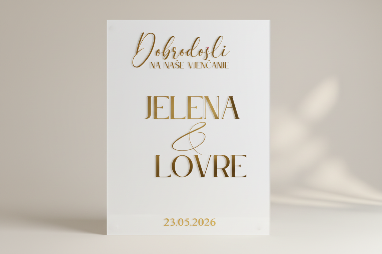 personalizirana akril tabla dobrodoslice vjencanje 60x40 cm