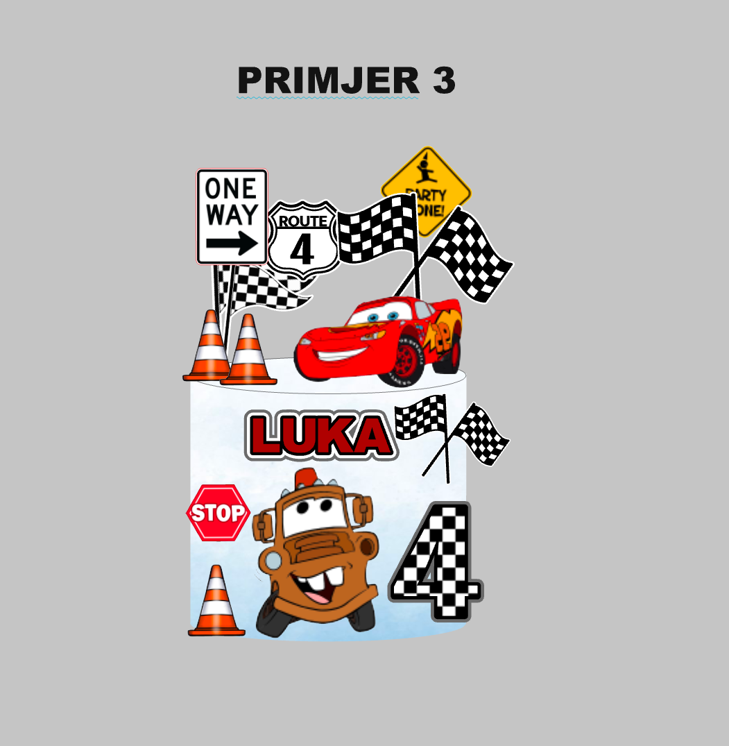 Cars cake topper s automobilima i zastavama