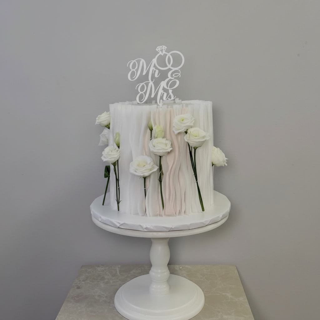 Matte White Topper on Romantic Ruffled Cake