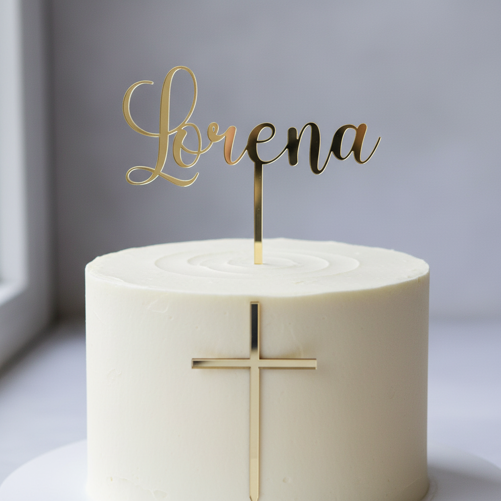 Mirror Gold Topper with Square-Bottom Cross