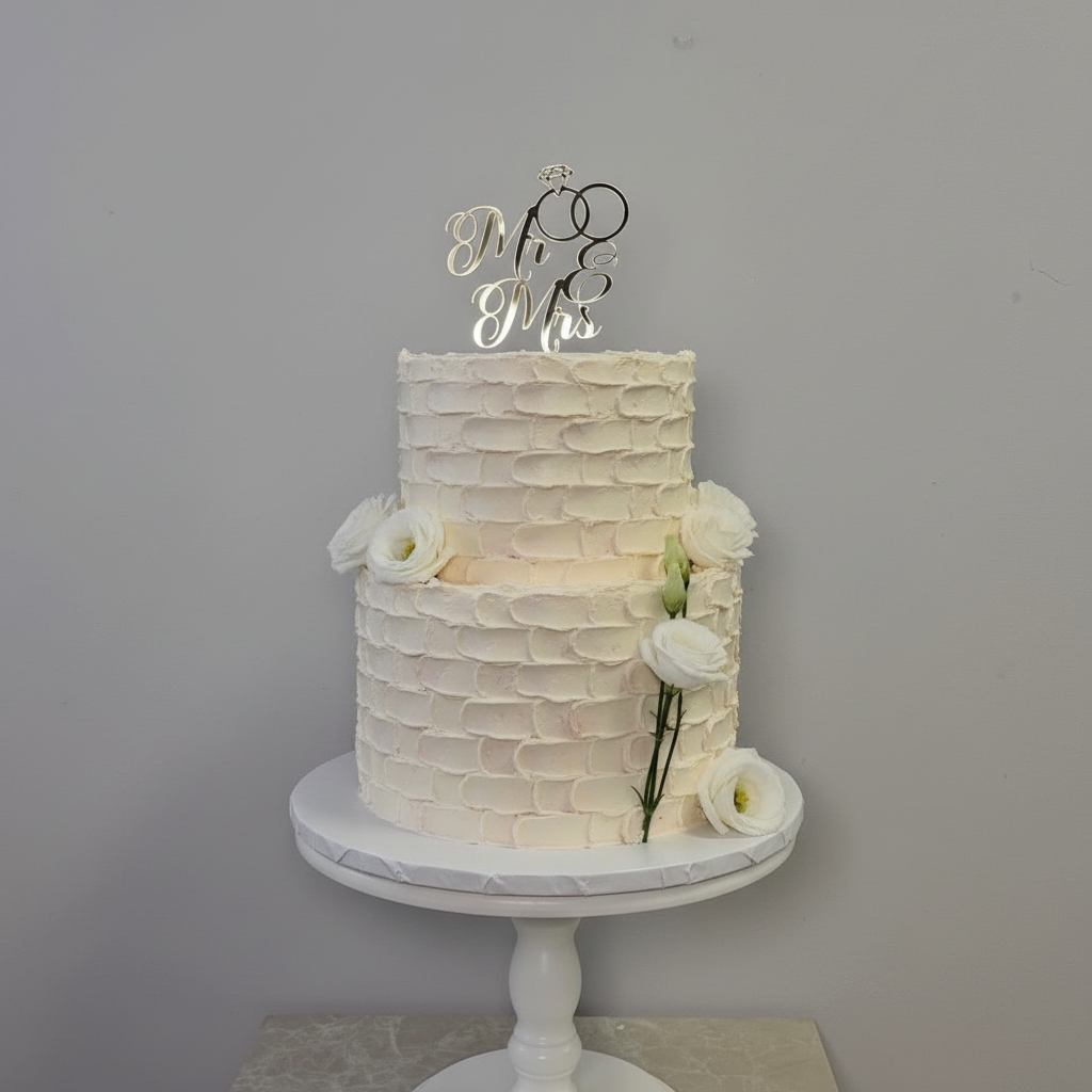 Mirror Silver Topper on Textured Buttercream Cake