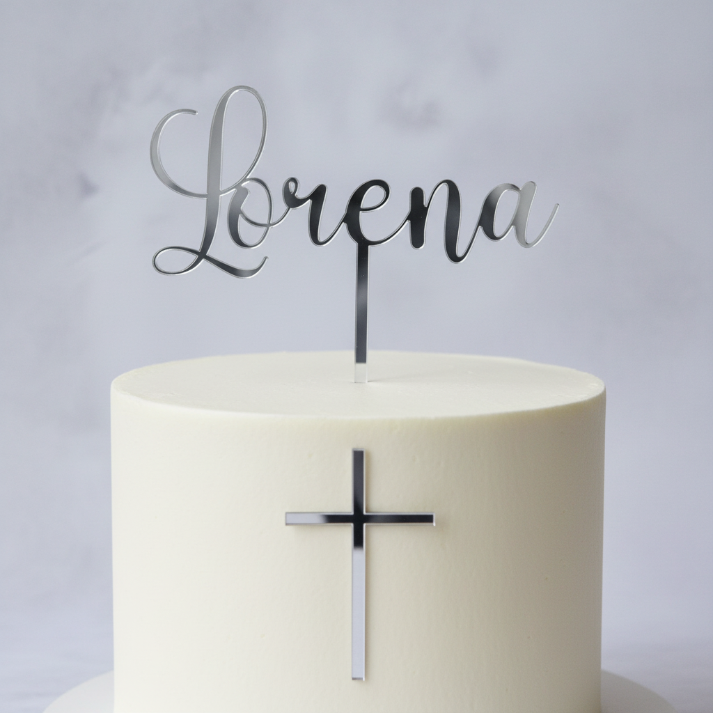 Mirror Silver Topper with Square-Bottom Cross