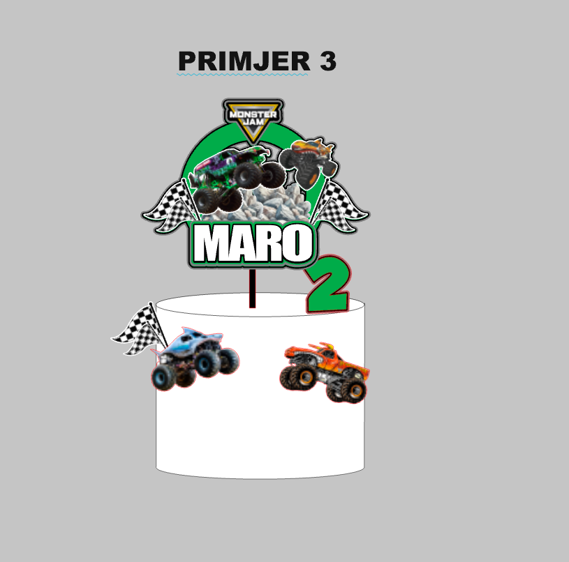 Monster Truck / Monster Jam / Hot Wheels personalizirani set topera za tortu