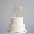 Name Topper on Top with Simple Cross in Middle of Cake